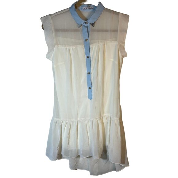 oh my julian short sleeve baby doll dress sheer 3/4 button down small READ - Picture 1 of 13